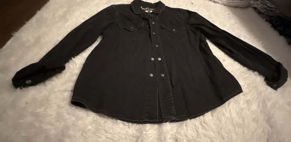 Madewell Denim Shirt Size Medium Black Western Snap Button Up